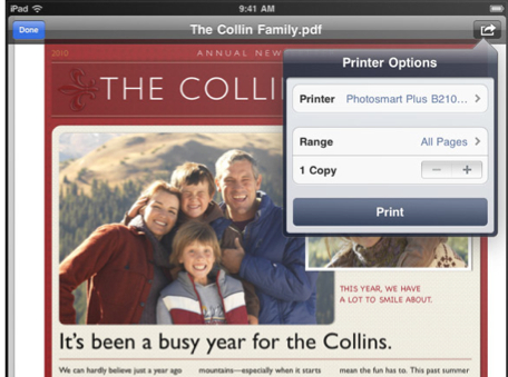 iPad Print Menu