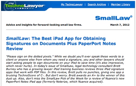 TechnoLawyer SmallLaw Brett Burney Best iPad Signature App