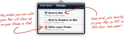 Printopia Print Menu on the iPad