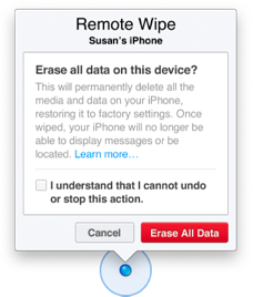 Remote Wipe Warning on Find My iPhone