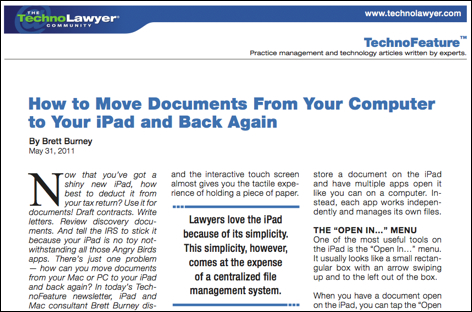 TechnoLawyer TechnoFeatures-How to Move Documents From Your Computer to Your iPad and Back Again
