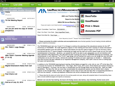 Worldox iPad App Open In Menu Docs To Go