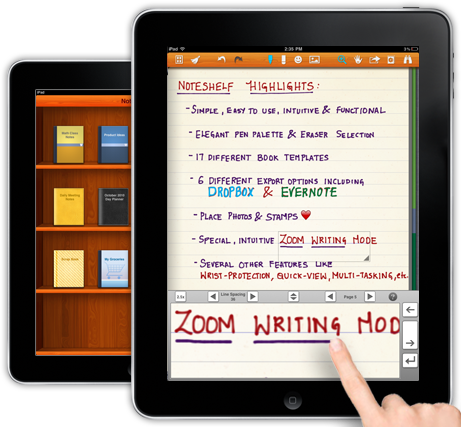 Noteshelf ipad using your finger to write on the iPad