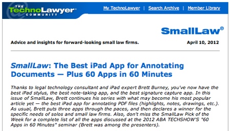 TechnoLawyer SmallLaw Brett Burney Best iPad App for Annotating Documents